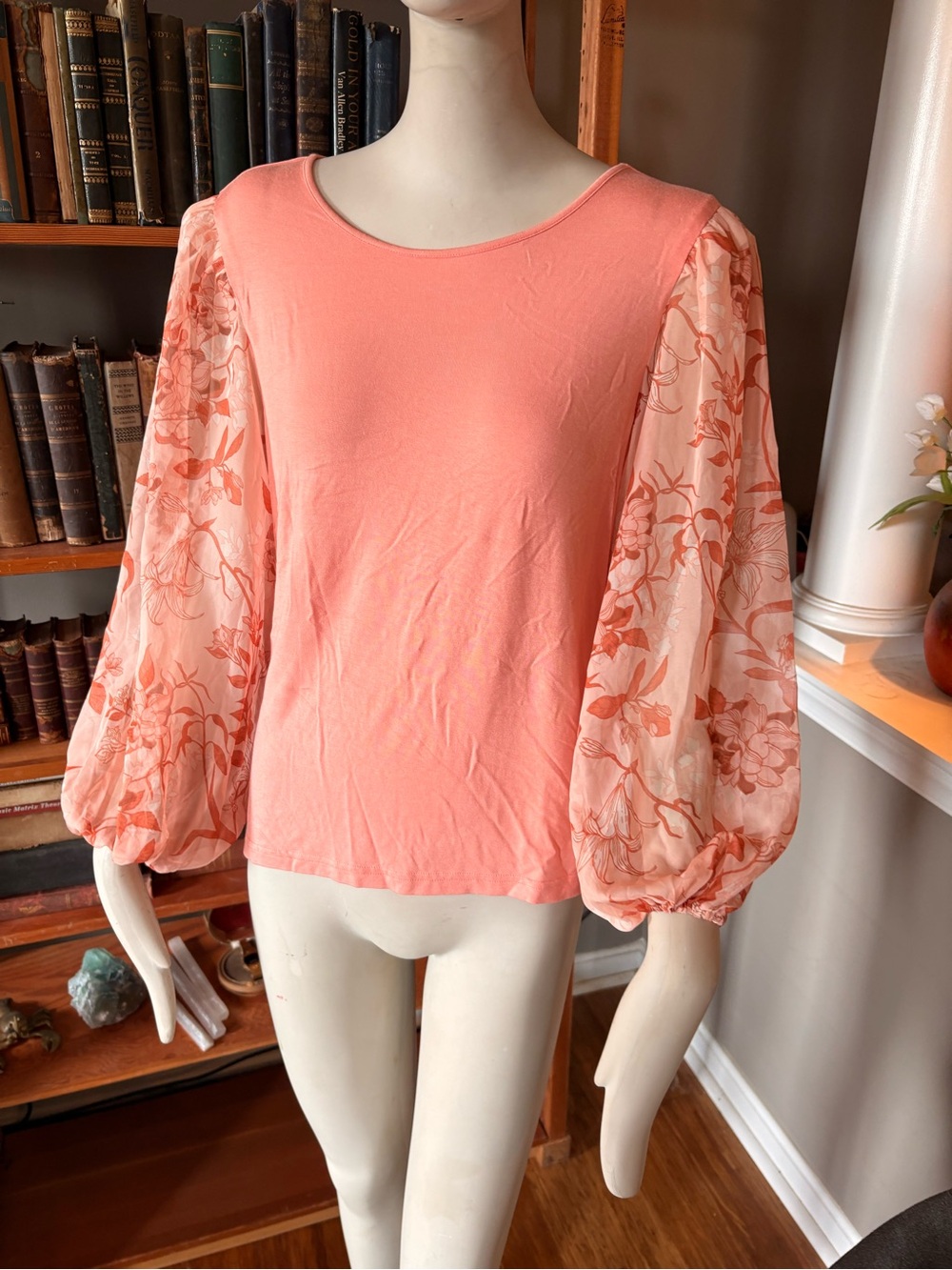 Andrew Marc Coral Pink Puff-Sleeve Blouse
